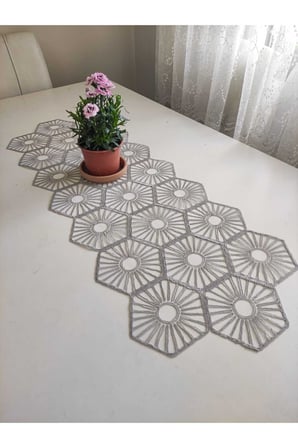 Fransız Dantel Detaylı Tek Runner, Masa Üzerine Runner, Masa Örtüsü Runneri Gri