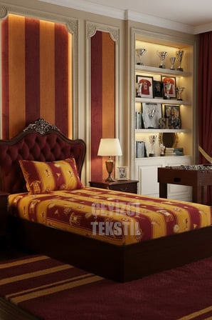 Lastikli Çarşaf ve 1 Yastık Kılıfı - SARI KIRMIZI - TARAFTAR - TEK KİŞİLİK
