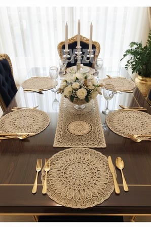 Fransız Dantelli Runner Ve Supla Takımı (1 Runner, 6 Supla) Kahve