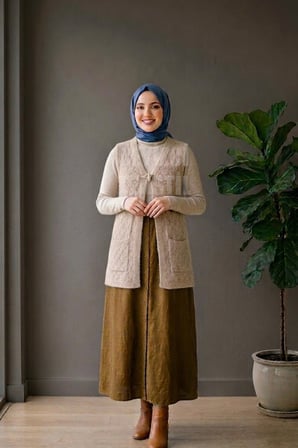 Yumoş Ponpon Bağlamalı Yelek - Kahve