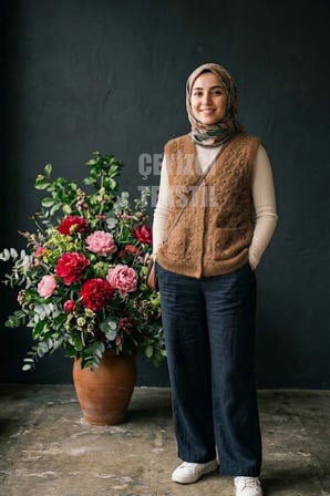 Yumoş Ponpon Düğmeli Yelek - Koyu Kahve