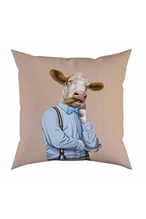 Mr. Cow (Bay İnek) Yastık/Kırlent (Dolgu Boncuk Elyaf, Ulusl. Yıkama Ve Solmama Sertifikası)