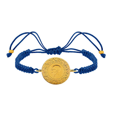 Gekas Kuyumculuk 22 Ayar Yeni Çeyrek Altın Mavi Renkli İpli Bileklik