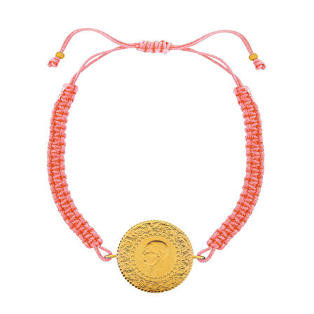 Gekas Kuyumculuk 22 Ayar Yeni Yarım Altın Açık Pembe Renkli İpli Bileklik