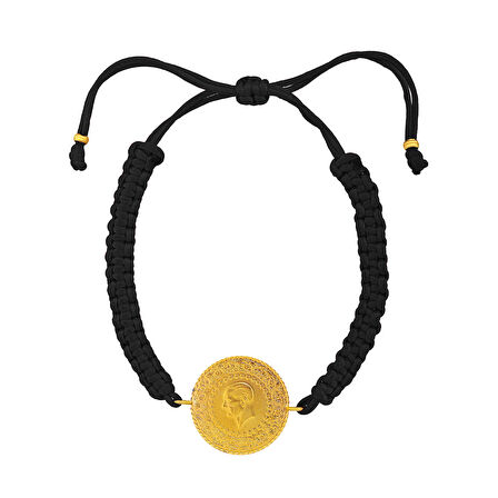 Gekas Kuyumculuk 22 Ayar Yeni Yarım Altın Siyah Renkli İpli Bileklik