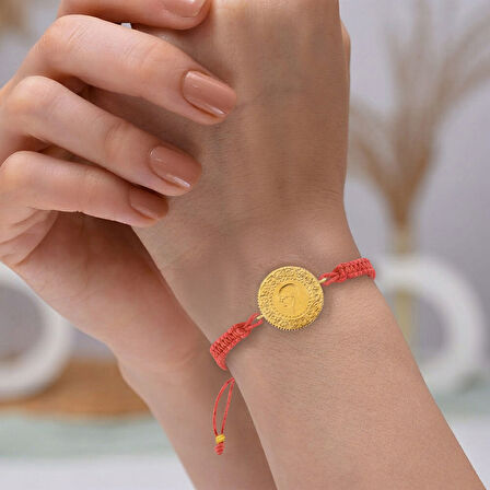 Gekas Kuyumculuk 22 Ayar Yeni Yarım Altın Pembe Renkli İpli Bileklik