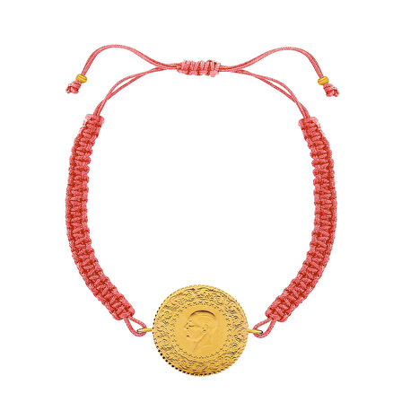 Gekas Kuyumculuk 22 Ayar Yeni Yarım Altın Pembe Renkli İpli Bileklik