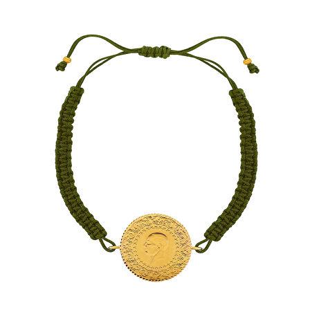 Gekas Kuyumculuk 22 Ayar Yeni Yarım Altın Haki Renkli İpli Bileklik