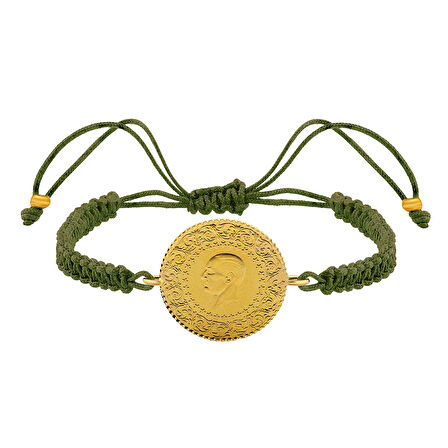Gekas Kuyumculuk 22 Ayar Yeni Yarım Altın Haki Renkli İpli Bileklik