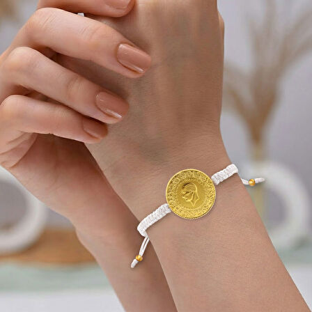 Gekas Kuyumculuk 22 Ayar Yeni Tam Altın Beyaz Renkli İpli Bileklik