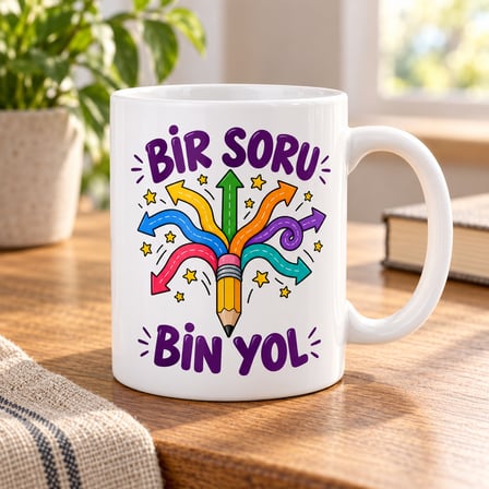 Bir Soru Bin Yol Tasarımlı Porselen Kupa - Model 328