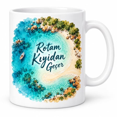 Kıyı Rotası Tasarımlı Porselen Kupa - Model 464