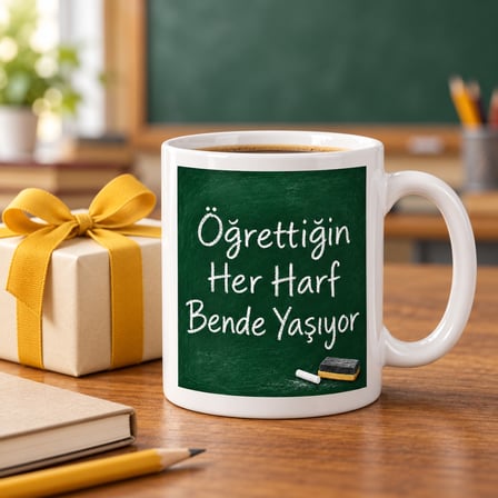 Öğrettiğin Her Harf Bende Yaşıyor Tasarımlı Porselen Kupa - Model 371