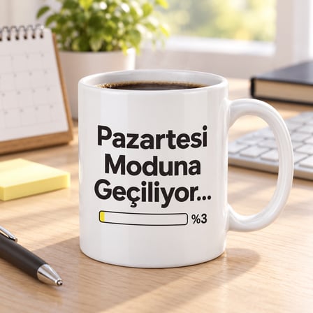 Pazartesi Moduna Geçiliyor Tasarımlı Porselen Kupa - Model 398