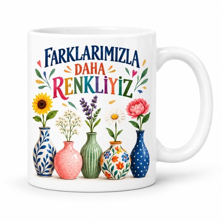 Birlikte Renkliyiz Tasarımlı Porselen Kupa - Model 886