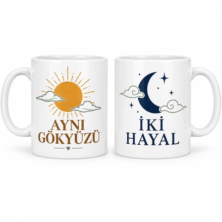 Aynı Gökyüzü İki Hayal 2'Li Porselen Kupa Seti - Model 313