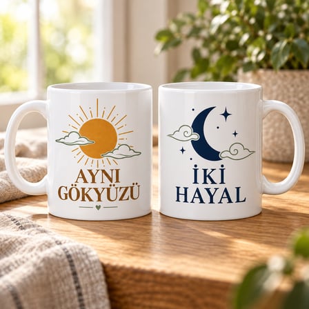 Aynı Gökyüzü İki Hayal 2'Li Porselen Kupa Seti - Model 313