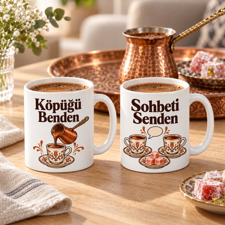 Köpüğü Benden Sohbeti Senden 2'Li Porselen Kupa Seti - Model 389