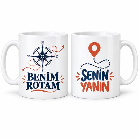 Benim Rotam Senin Yanın 2'Li Porselen Kupa Seti - Model 314