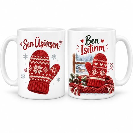 Sen Üşürsen / Ben Isıtırım 2'Li Porselen Kupa Seti - Model 442