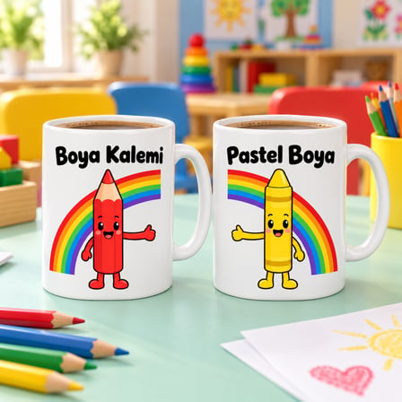 Kalemi Pastel 2'Li Porselen Kupa Seti - Model 381