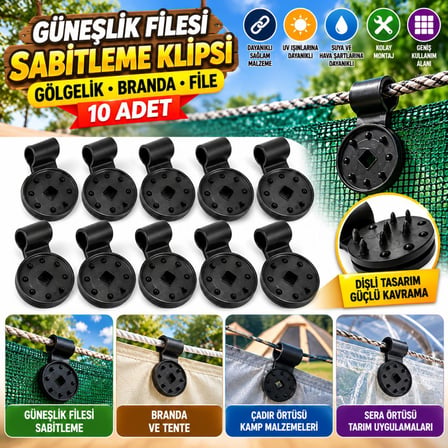 10 Adet Güneşlik Filesi Sabitleme Klipsleri, Gölgelik Bezi Brandalar İçin Dayanıklı Plastik Kelepçe