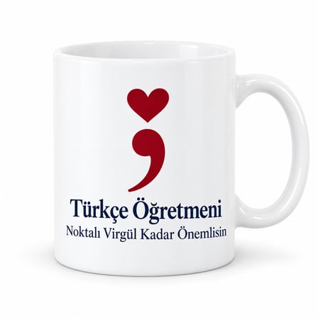 Türkçe Öğretmeni Noktalı Virgül Tasarımlı Porselen Kupa - Model 390