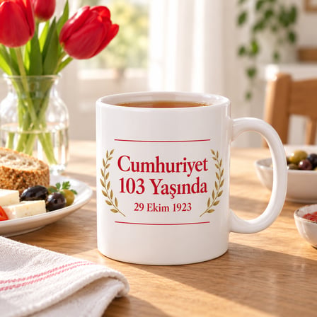 Cumhuriyet 103 Yaşında Tasarımlı Porselen Kupa - Model 370