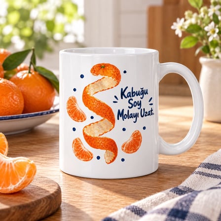 Mandalina Molası Tasarımlı Porselen Kupa - Model 437
