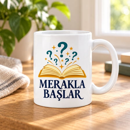 Merakla Başlar Tasarımlı Porselen Kupa - Model 299