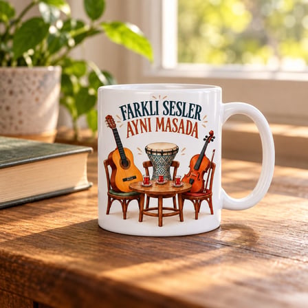 Farklı Sesler Tasarımlı Porselen Kupa - Model 835