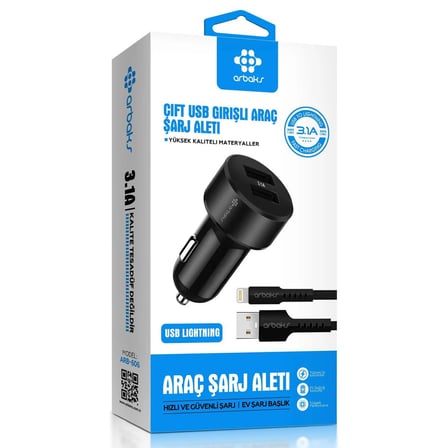 3.1A Çift Usb Girişli (Iphone) Kablolu Araç Şarj Aleti – Arb-606