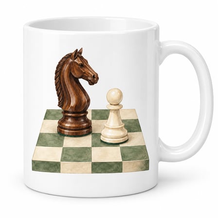 Satranç Atı Zeytin Yeşili Kareler Tasarımlı Porselen Kupa - Model 281