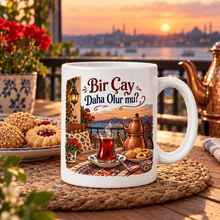 Bir Çay Daha Olur Mu? Tasarımlı Porselen Kupa - Model 419
