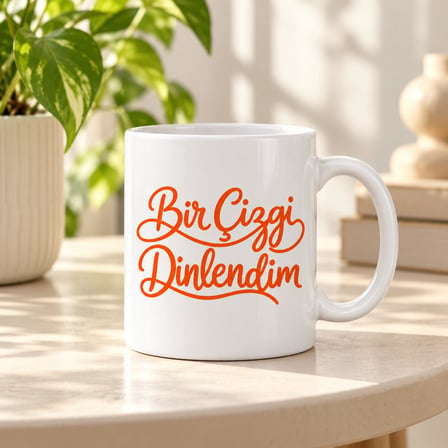 Bir Çizgi Dinlendim Tasarımlı Porselen Kupa - Model 562