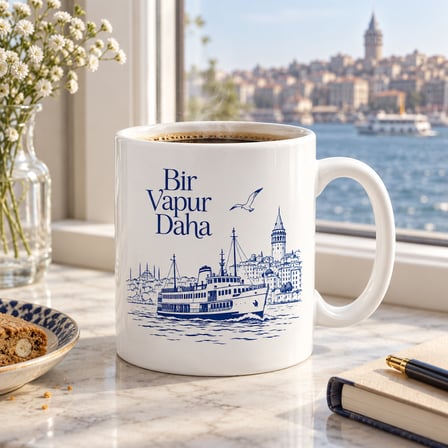 Bir Vapur Daha Tasarımlı Porselen Kupa - Model 356