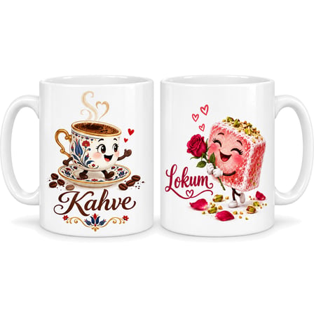 Kahve Lokum 2'Li Porselen Kupa Seti - Model 361