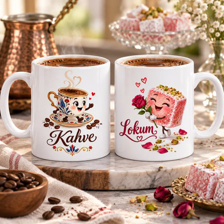 Kahve Lokum 2'Li Porselen Kupa Seti - Model 361