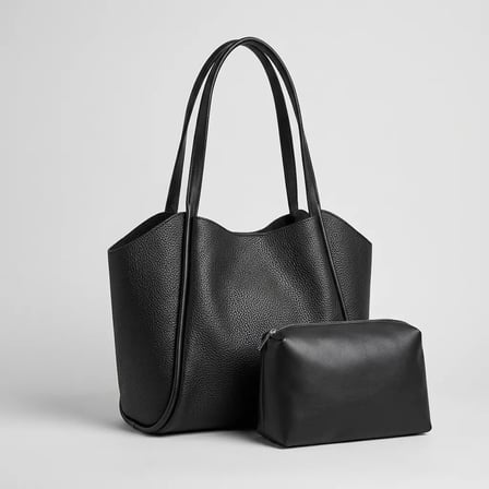 Kadın Siyah Yumuşak Deri Omuz Çantası 30X25 Cm Ekstra Makyaj Çantalı