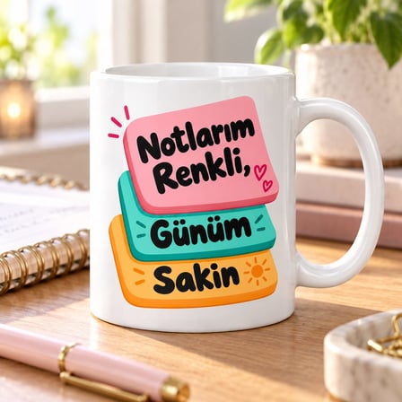 Notlarım Renkli Tasarımlı Porselen Kupa - Model 489
