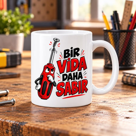 Evde Tamir Tasarımlı Porselen Kupa - Model 877