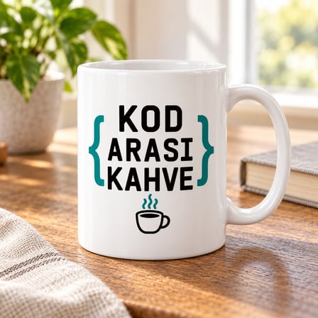 Kod Arası Kahve Tasarımlı Porselen Kupa - Model 323