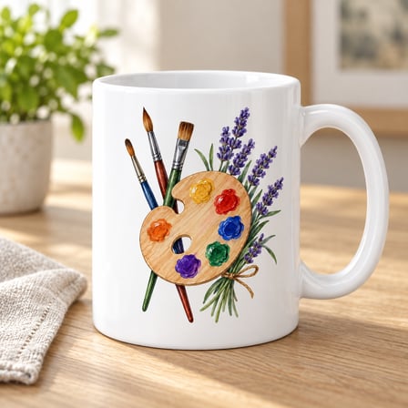Ressam Paleti Kır Çiçekleri Tasarımlı Porselen Kupa - Model 283