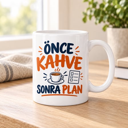 Önce Kahve Sonra Plan Tasarımlı Porselen Kupa - Model 291