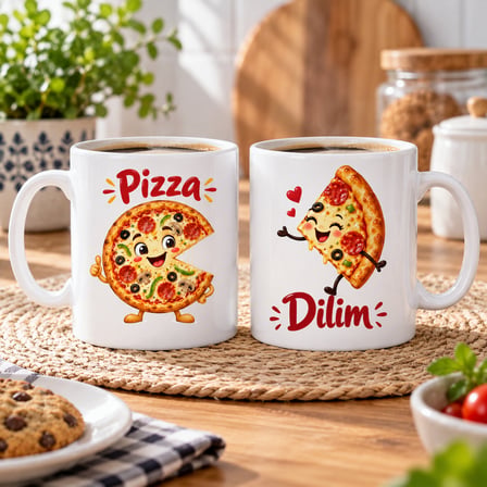 Pizza Dilim 2'Li Porselen Kupa Seti - Model 365