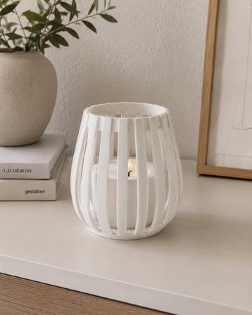 Japandi Tarzı Lamel Desenli Tealight Mumluk Minimalist Rüzgar Feneri
