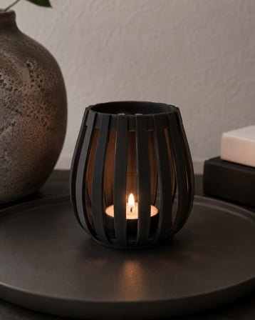 Japandi Tarzı Lamel Desenli Tealight Mumluk Minimalist Rüzgar Feneri