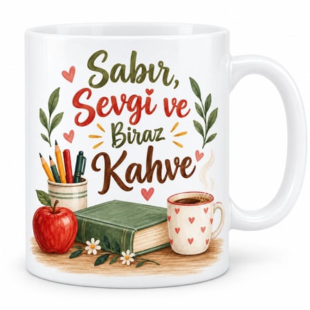Sabır Sevgi Kahve Tasarımlı Porselen Kupa - Model 467