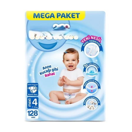 Mega Paket Bebek Bezi 4 Beden 7-14 Kg 128 Adet