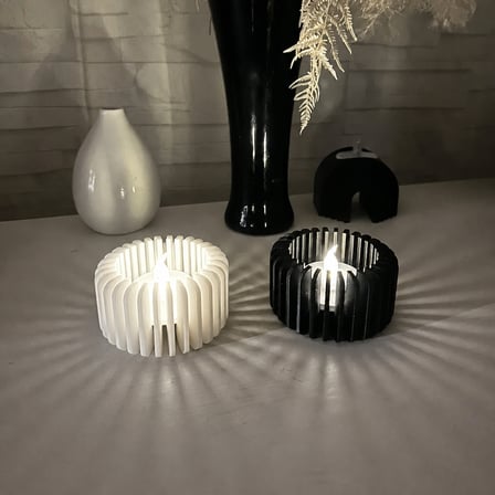 3D Baskı Çizgili Mumluk - Tealight Mumluk (1 Adet)-Beyaz